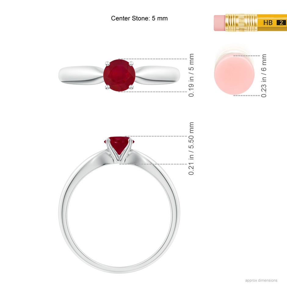 5mm AA Solitaire Round Ruby Tapered Shank Ring in P950 Platinum ruler