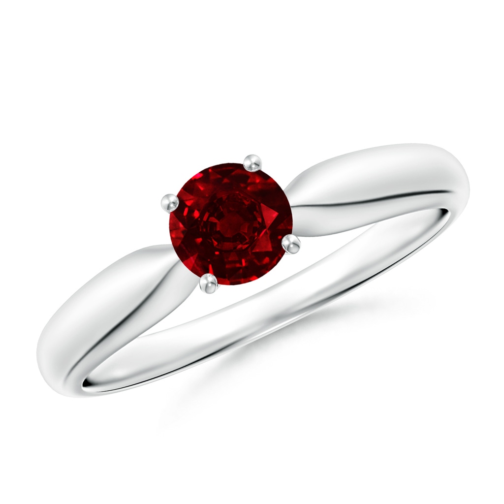 5mm AAAA Solitaire Round Ruby Tapered Shank Ring in P950 Platinum