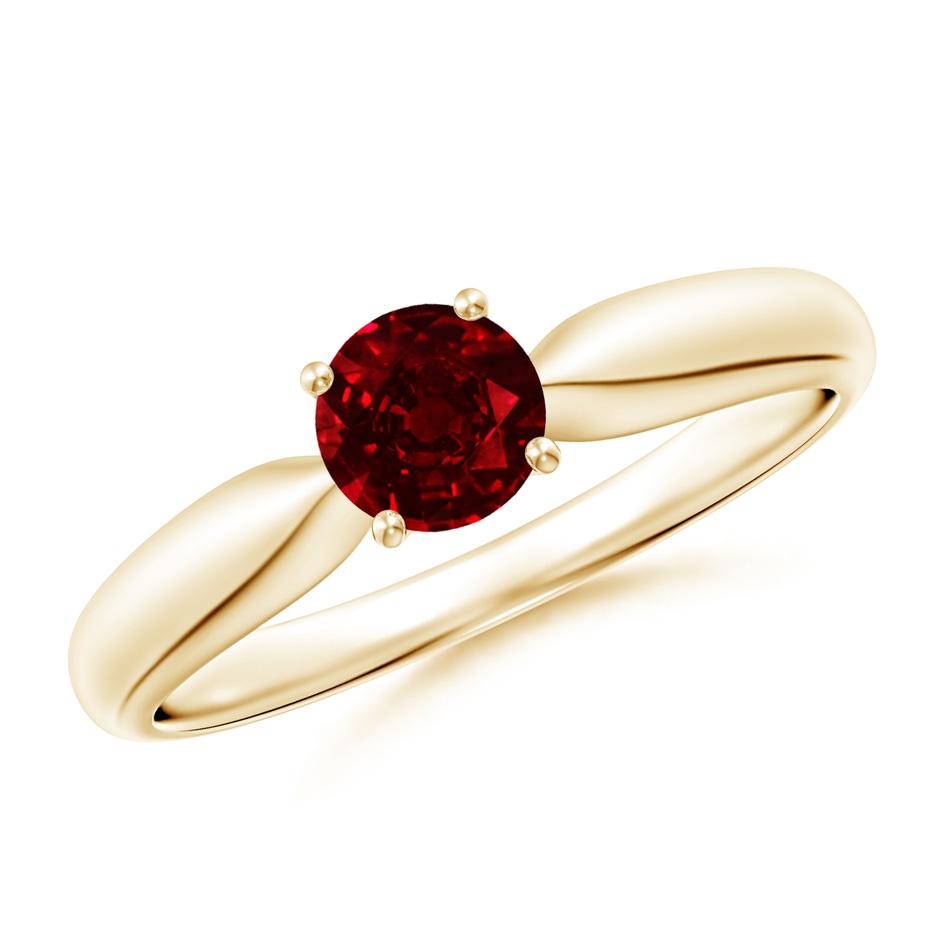 5mm Lab-Grown Solitaire Round Ruby Tapered Shank Ring in Yellow Gold 