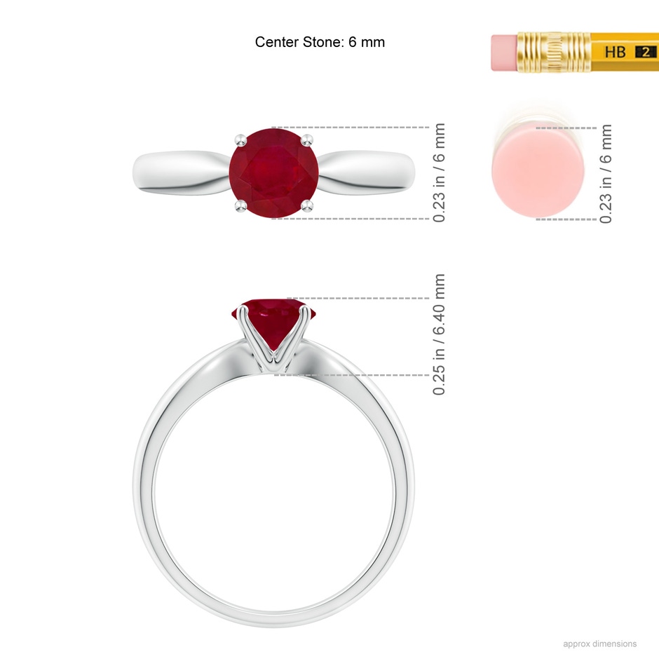 6mm AA Solitaire Round Ruby Tapered Shank Ring in P950 Platinum ruler