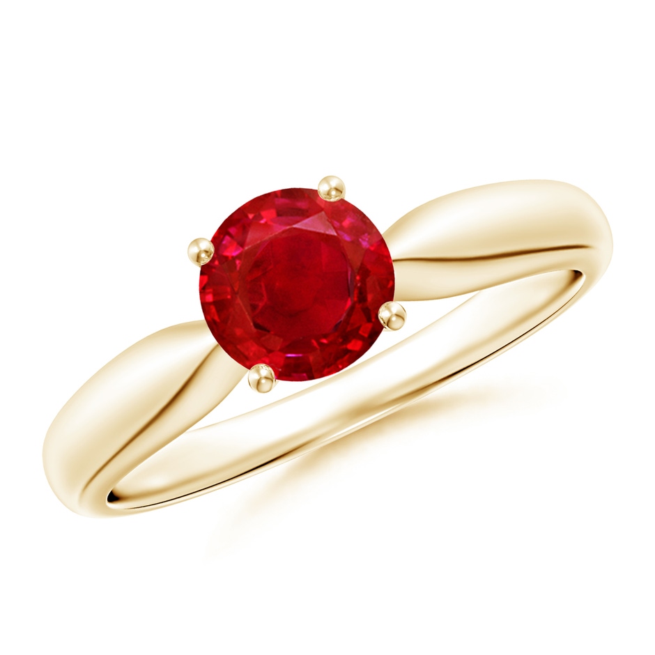 6mm AAA Solitaire Round Ruby Tapered Shank Ring in Yellow Gold 