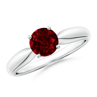 6mm AAAA Solitaire Round Ruby Tapered Shank Ring in White Gold