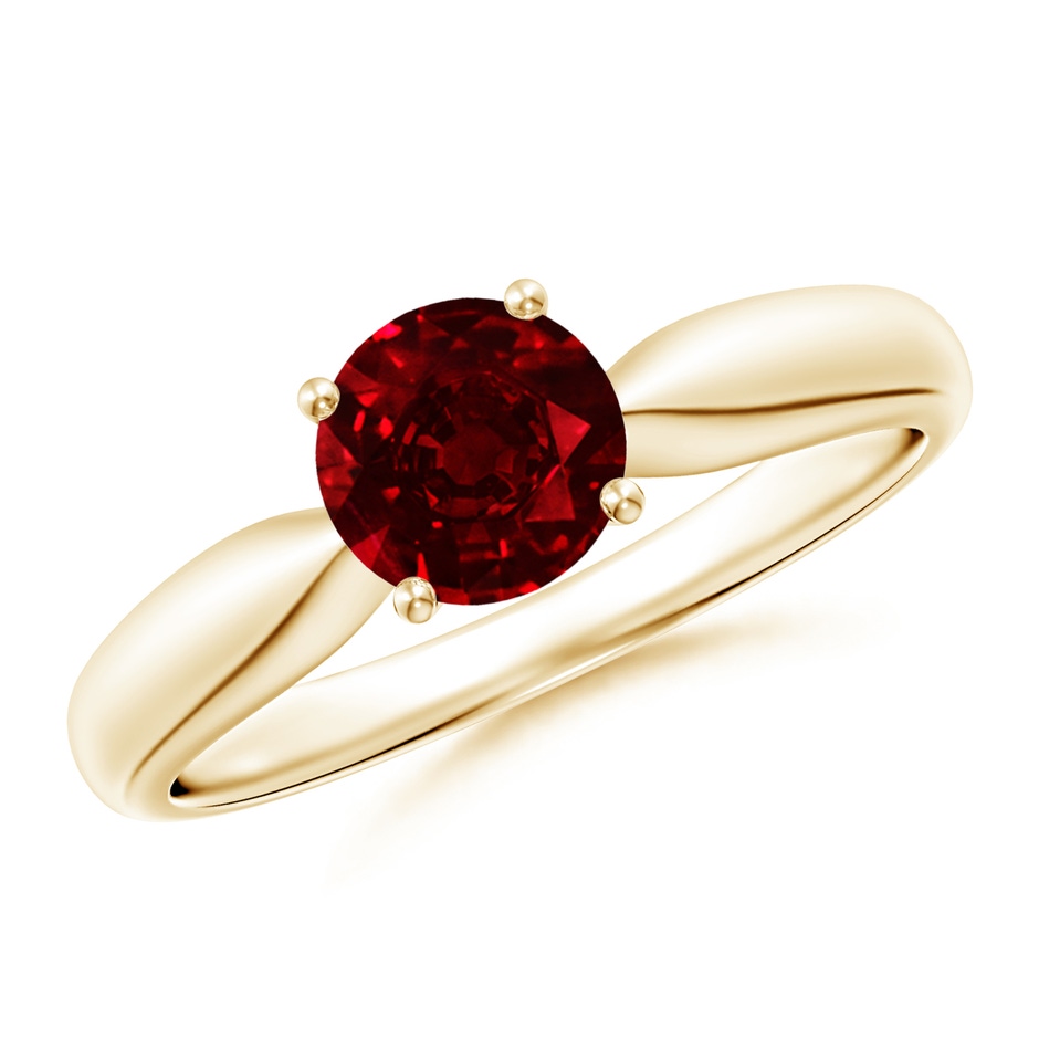 6mm Lab-Grown Solitaire Round Ruby Tapered Shank Ring in Yellow Gold 