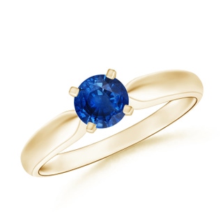 5mm AAA Solitaire Round Sapphire Tapered Shank Ring in 9K Yellow Gold