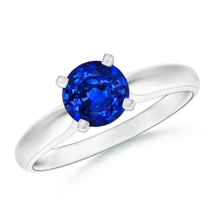 6mm AAAA Solitaire Round Sapphire Tapered Shank Ring in White Gold