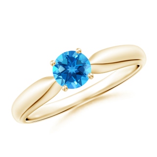 5mm AAAA Solitaire Round Swiss Blue Topaz Tapered Shank Ring in Yellow Gold