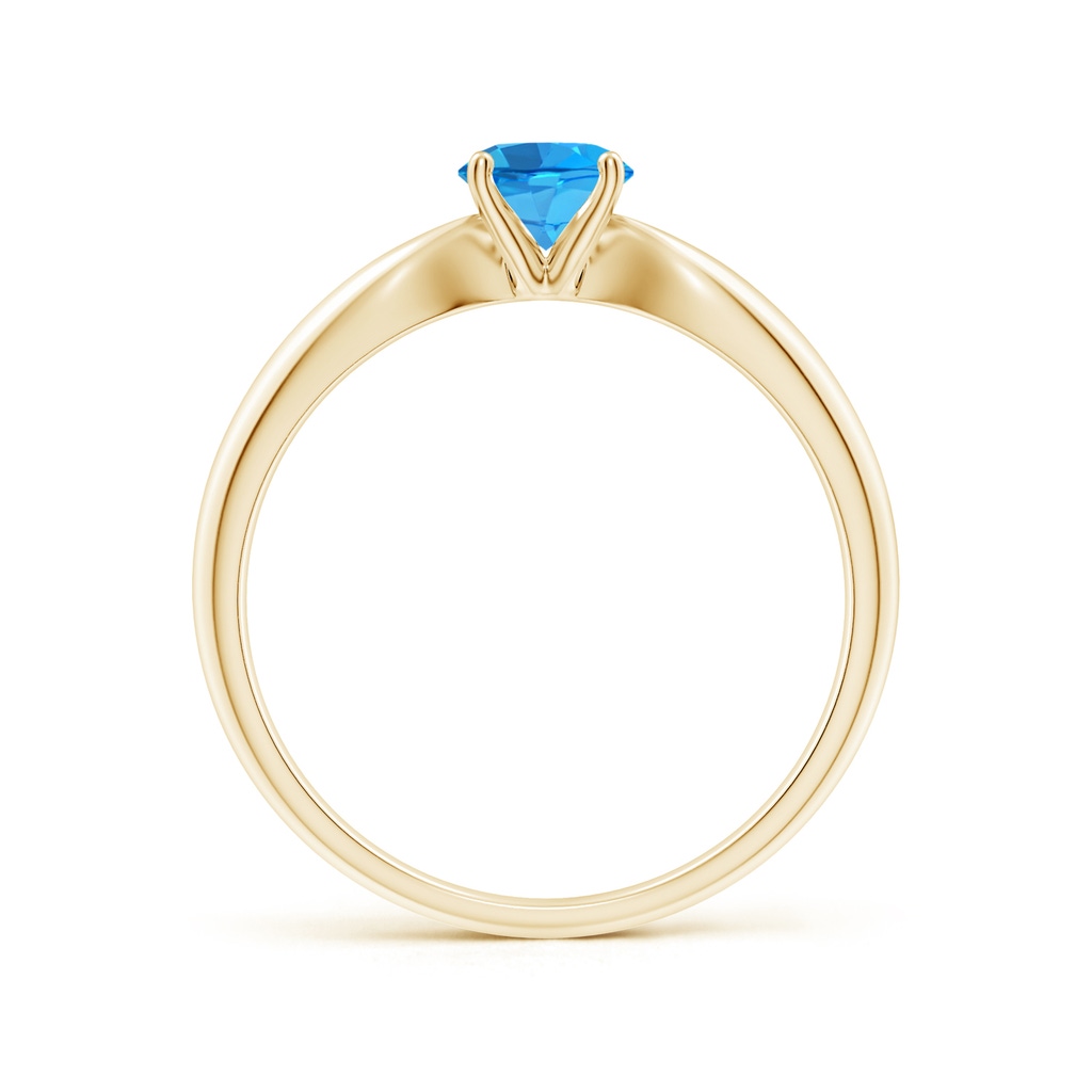 5mm AAAA Solitaire Round Swiss Blue Topaz Tapered Shank Ring in Yellow Gold Side-1
