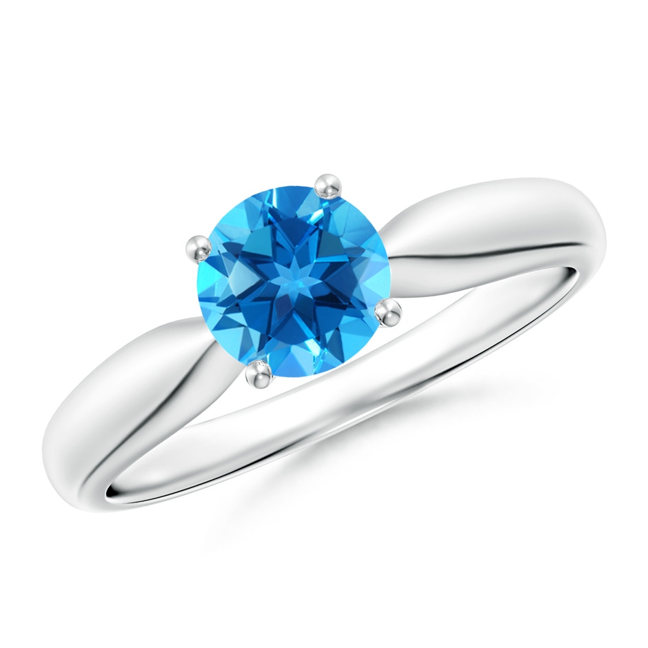 6mm AAAA Solitaire Round Swiss Blue Topaz Tapered Shank Ring in White Gold 