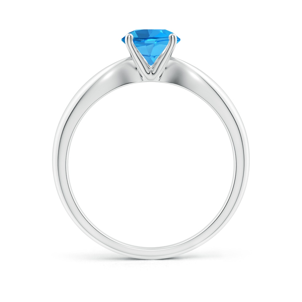 6mm AAAA Solitaire Round Swiss Blue Topaz Tapered Shank Ring in White Gold Side-1