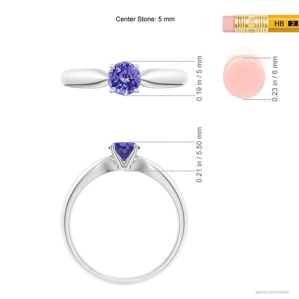 5mm AAA Solitaire Round Tanzanite Tapered Shank Ring in White Gold Ruler