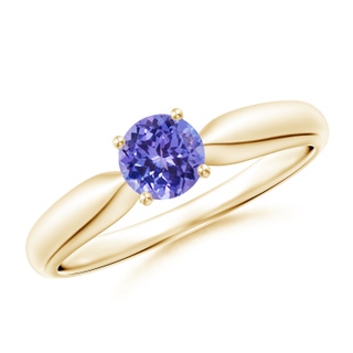 5mm AAA Solitaire Round Tanzanite Tapered Shank Ring in Yellow Gold