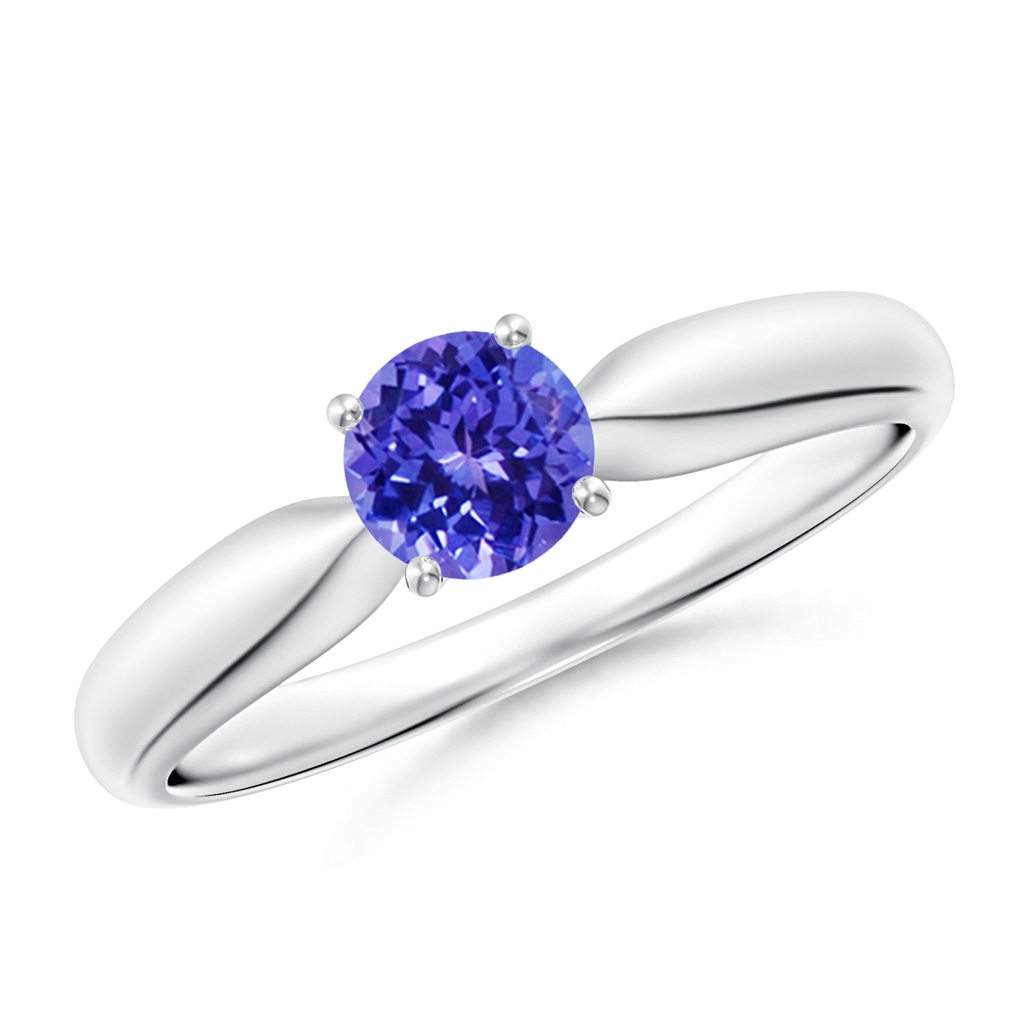 5mm AAAA Solitaire Round Tanzanite Tapered Shank Ring in P950 Platinum