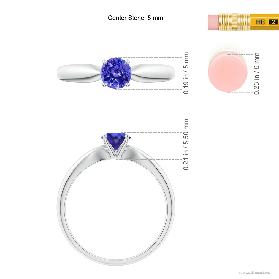 5mm AAAA Solitaire Round Tanzanite Tapered Shank Ring in White Gold ruler