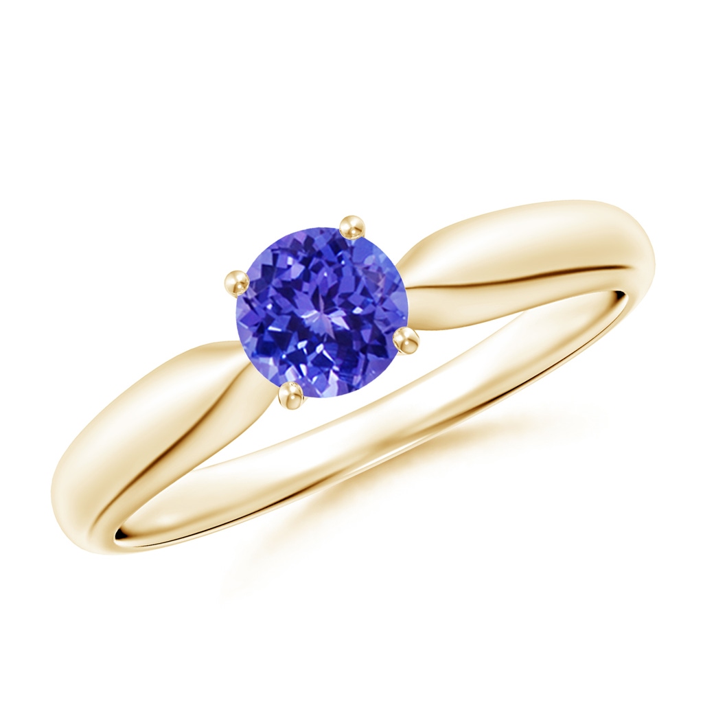 5mm AAAA Solitaire Round Tanzanite Tapered Shank Ring in Yellow Gold