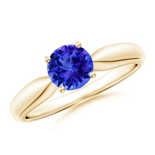 6mm AAA Solitaire Round Tanzanite Tapered Shank Ring in Yellow Gold