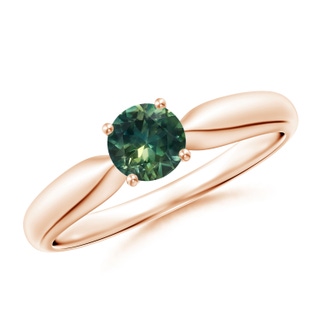 5mm AA Solitaire Round Teal Montana Sapphire Tapered Shank Ring in Rose Gold