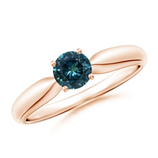 5mm AAA Solitaire Round Teal Montana Sapphire Tapered Shank Ring in Rose Gold