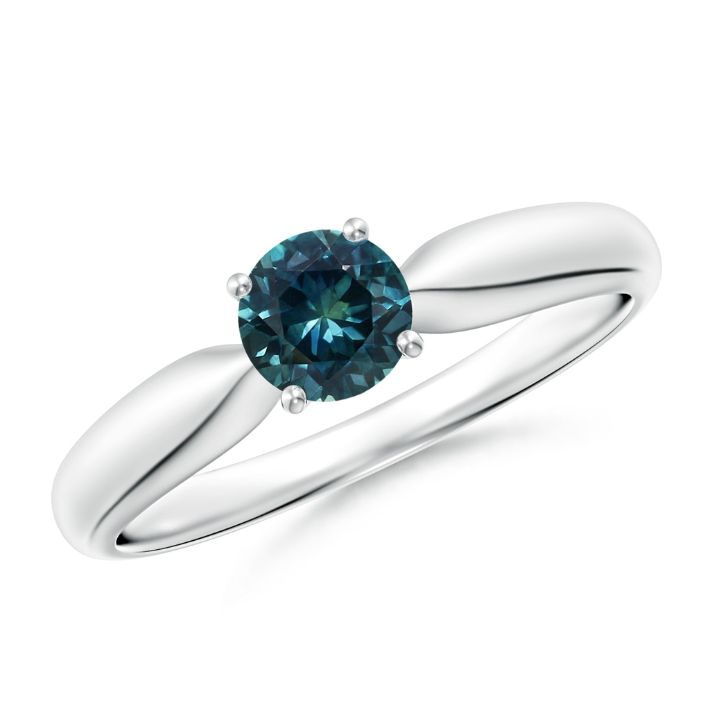 5mm AAA Solitaire Round Teal Montana Sapphire Tapered Shank Ring in White Gold