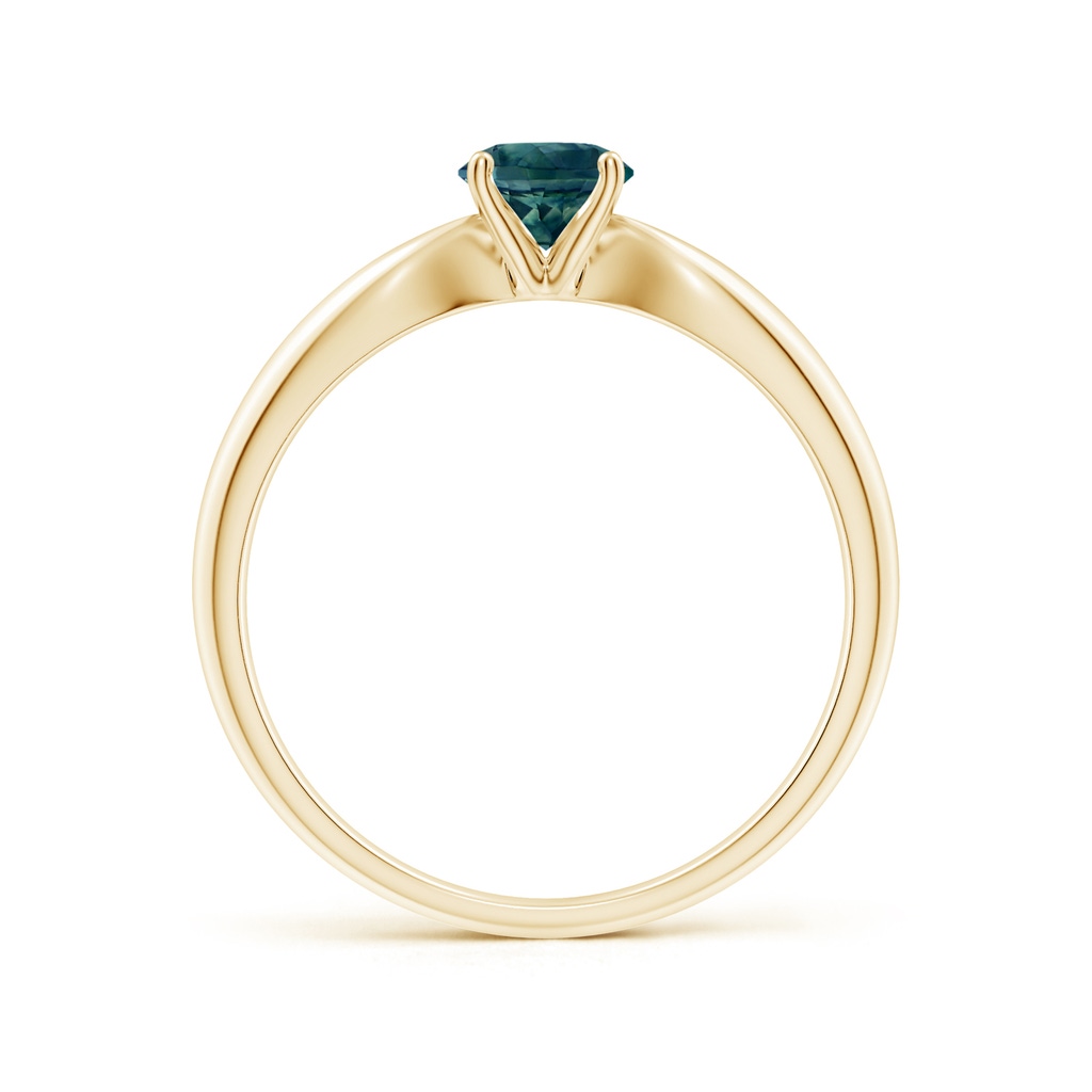 5mm AAA Solitaire Round Teal Montana Sapphire Tapered Shank Ring in Yellow Gold Side-1