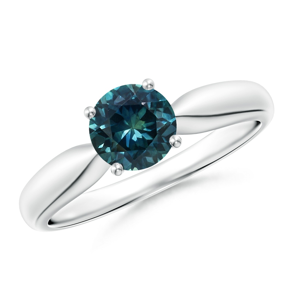 6mm AAA Solitaire Round Teal Montana Sapphire Tapered Shank Ring in P950 Platinum