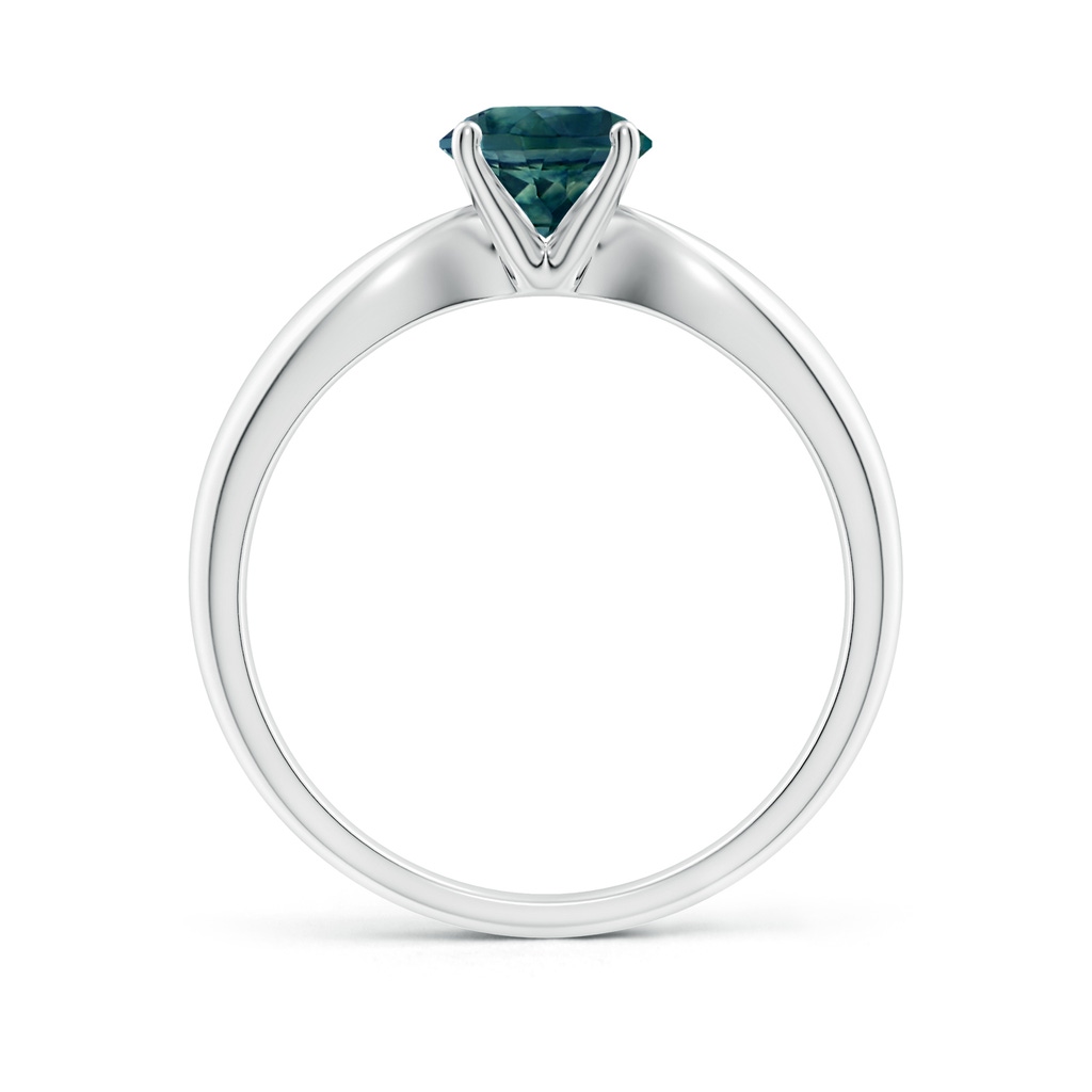 6mm AAA Solitaire Round Teal Montana Sapphire Tapered Shank Ring in P950 Platinum Side-1