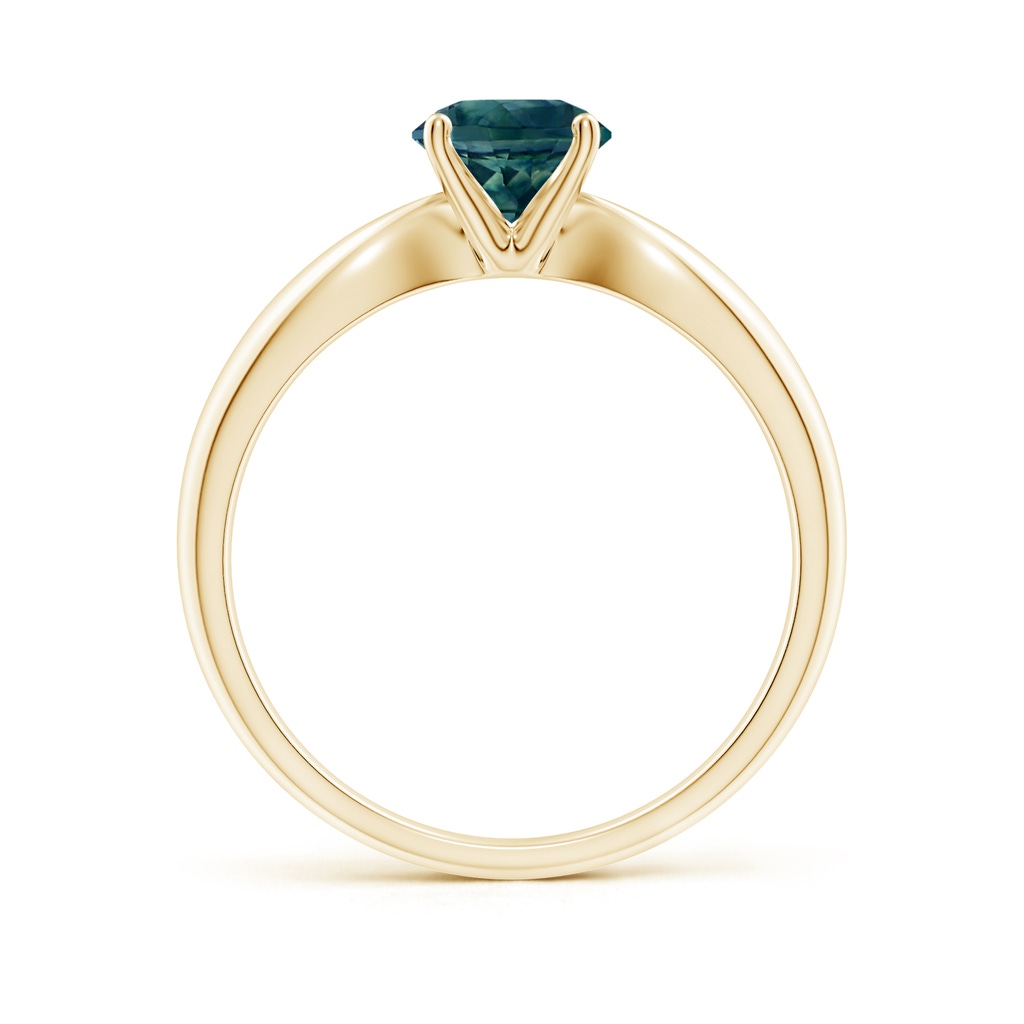 6mm AAA Solitaire Round Teal Montana Sapphire Tapered Shank Ring in Yellow Gold Side-1