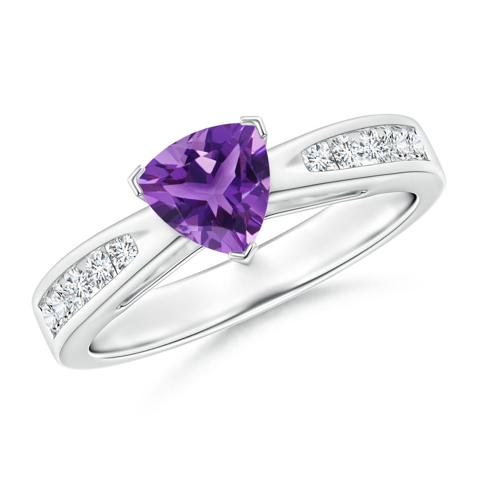 6mm AAA Trillion Amethyst Solitaire Ring with Diamond Accents in White Gold 