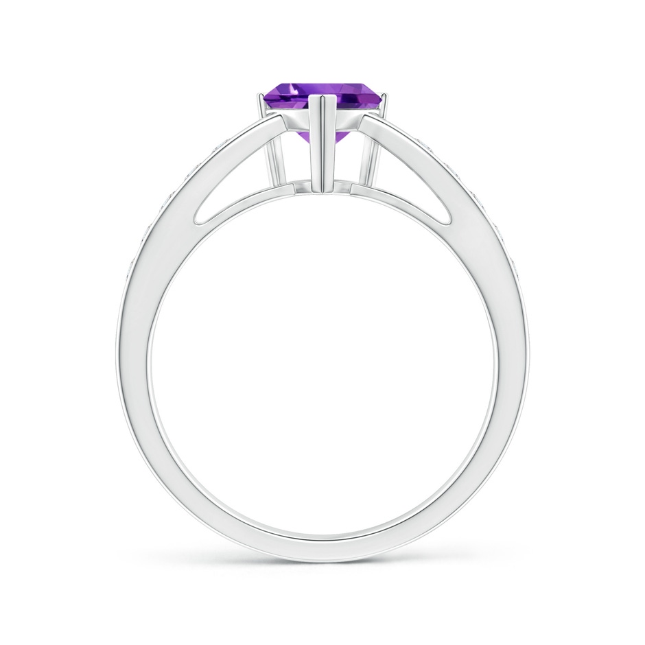 6mm AAA Trillion Amethyst Solitaire Ring with Diamond Accents in White Gold product image