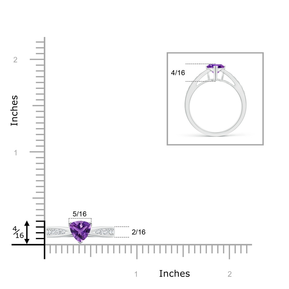 6mm AAA Trillion Amethyst Solitaire Ring with Diamond Accents in White Gold product image