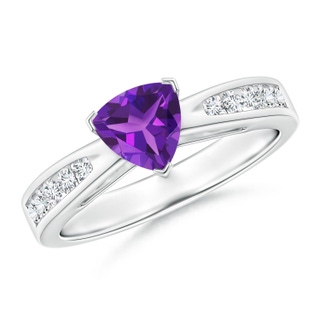 6mm AAAA Trillion Amethyst Solitaire Ring with Diamond Accents in White Gold