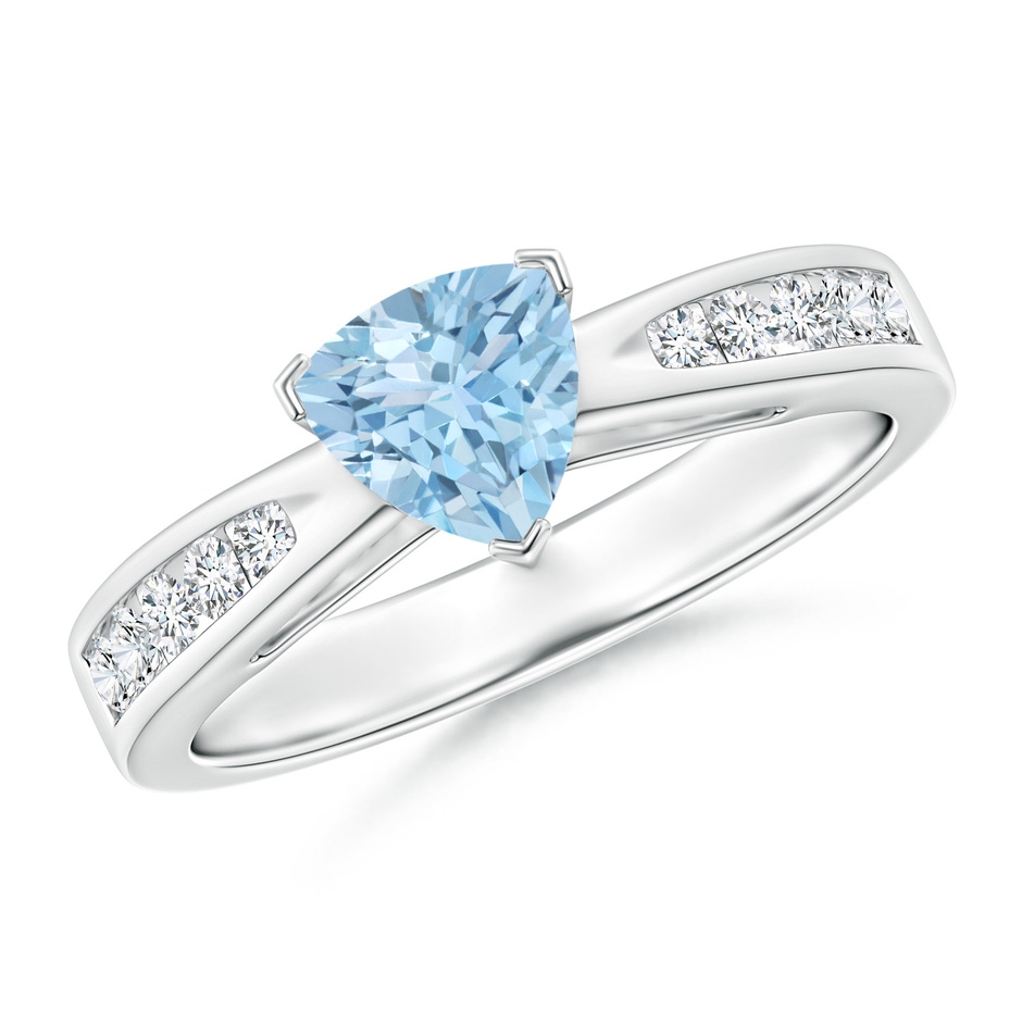 6mm AAA Trillion Aquamarine Solitaire Ring with Diamond Accents in White Gold 