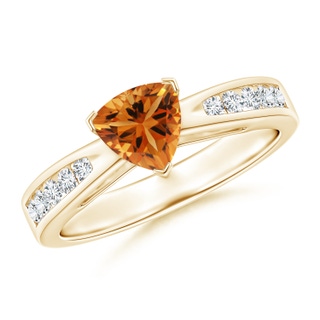 6mm AAA Trillion Citrine Solitaire Ring with Diamond Accents in Yellow Gold