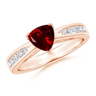 6mm AAA Trillion Garnet Solitaire Ring with Diamond Accents in 9K Rose Gold