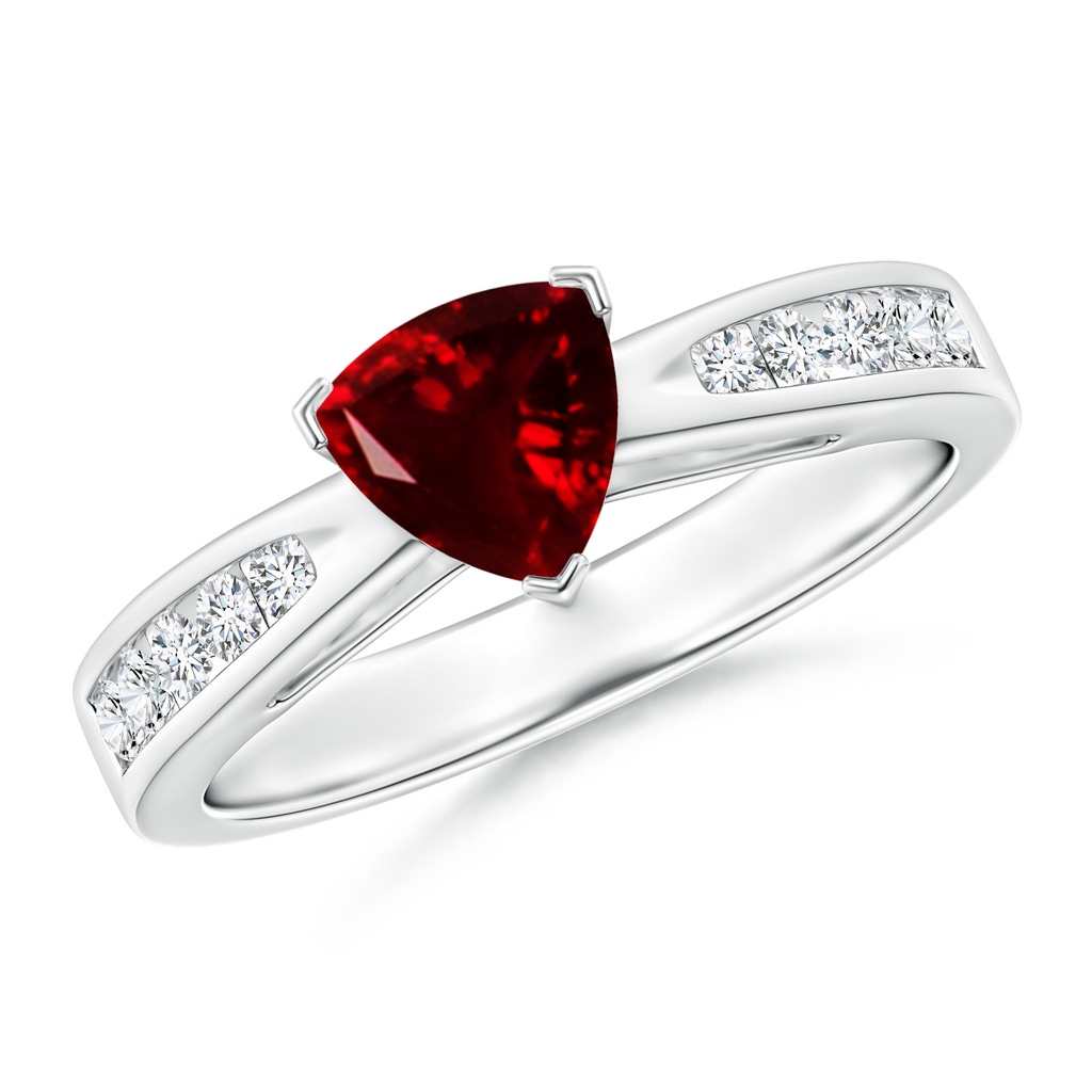 6mm AAA Trillion Garnet Solitaire Ring with Diamond Accents in White Gold