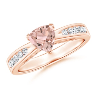 6mm AAA Trillion Morganite Solitaire Ring with Diamond Accents in Rose Gold