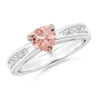 6mm AAAA Trillion Morganite Solitaire Ring with Diamond Accents in White Gold