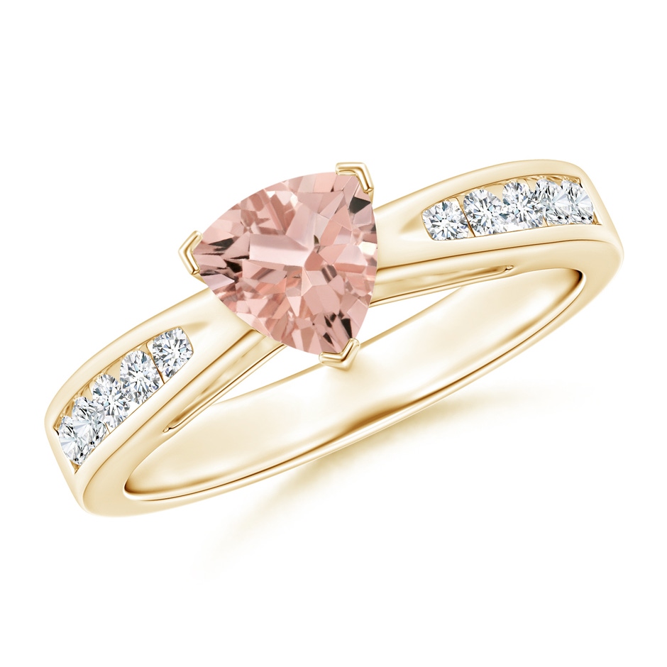 6mm AAAA Trillion Morganite Solitaire Ring with Diamond Accents in Yellow Gold 