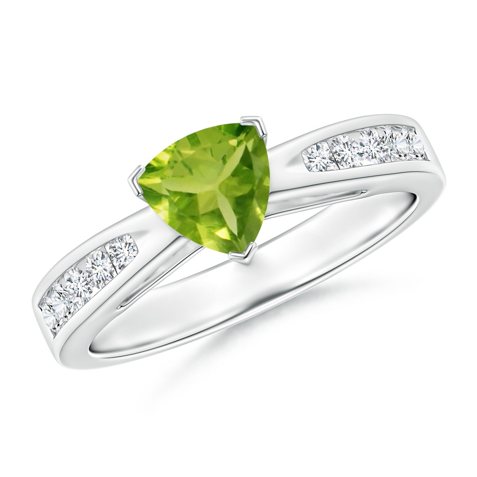 6mm AAA Trillion Peridot Solitaire Ring with Diamond Accents in White Gold 