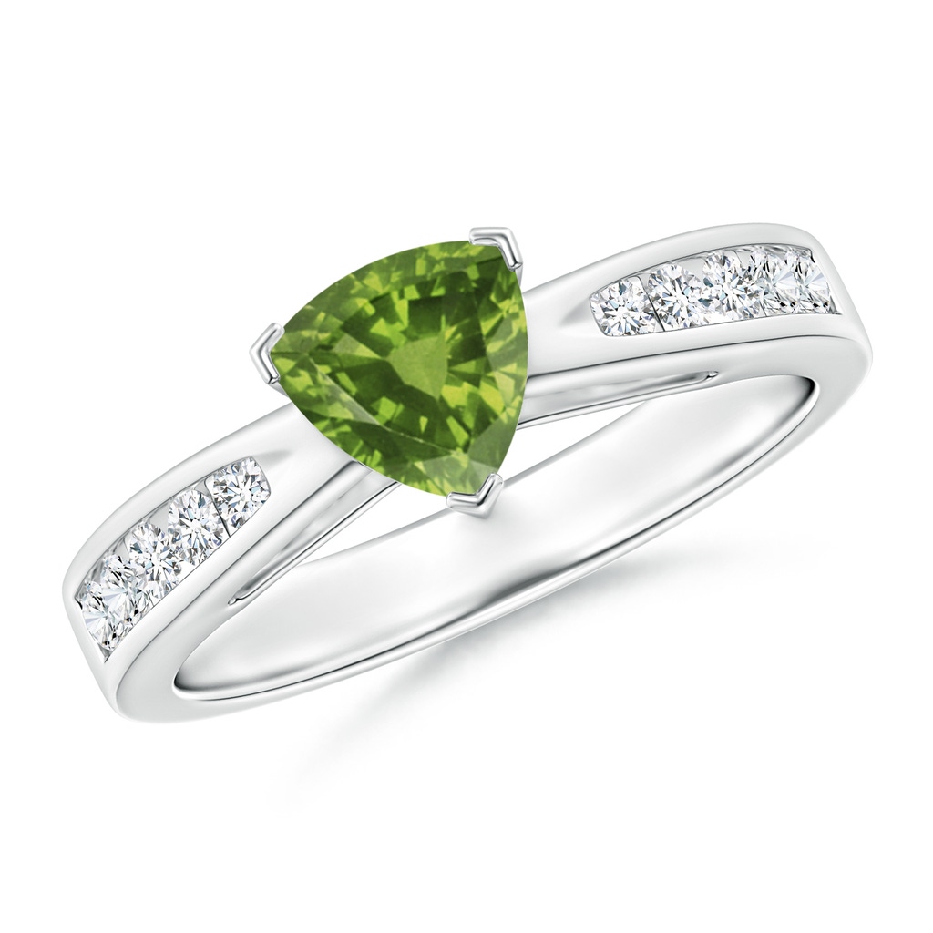 6mm AAAA Trillion Peridot Solitaire Ring with Diamond Accents in P950 Platinum