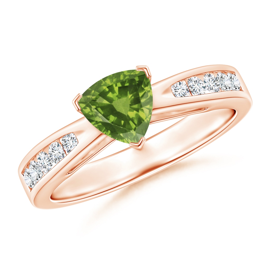 6mm AAAA Trillion Peridot Solitaire Ring with Diamond Accents in Rose Gold