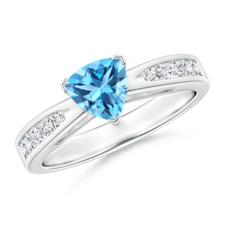 6mm AAA Trillion Swiss Blue Topaz and Diamond Cathedral Ring in 9K White Gold