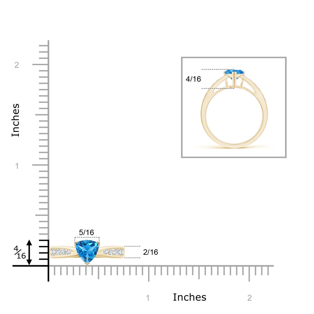 6mm AAAA Trillion Swiss Blue Topaz and Diamond Cathedral Ring in Yellow Gold Product Image
