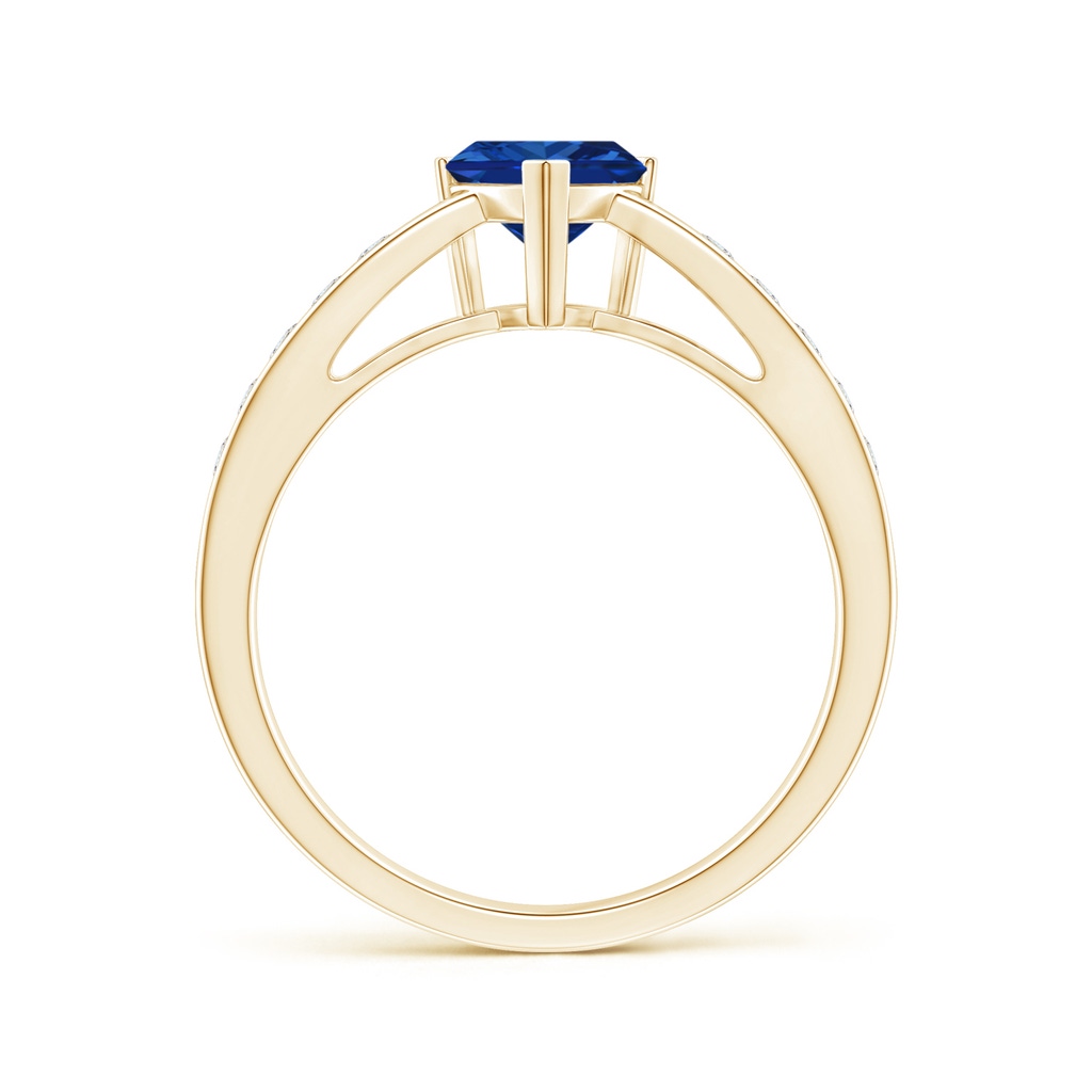 6mm AAAA Trillion Blue Sapphire Solitaire Ring with Diamond Accents in Yellow Gold Product Image