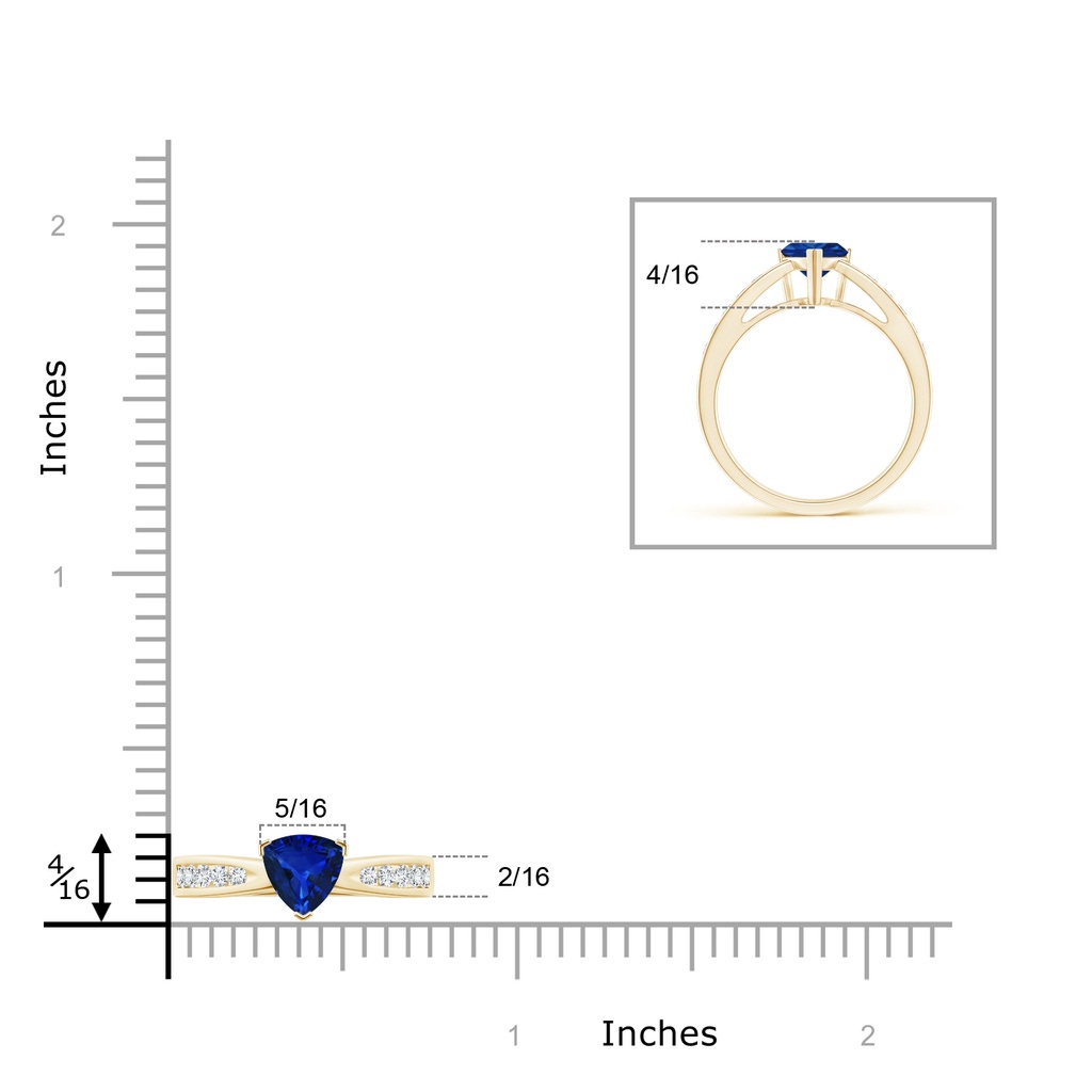 6mm AAAA Trillion Blue Sapphire Solitaire Ring with Diamond Accents in Yellow Gold Product Image