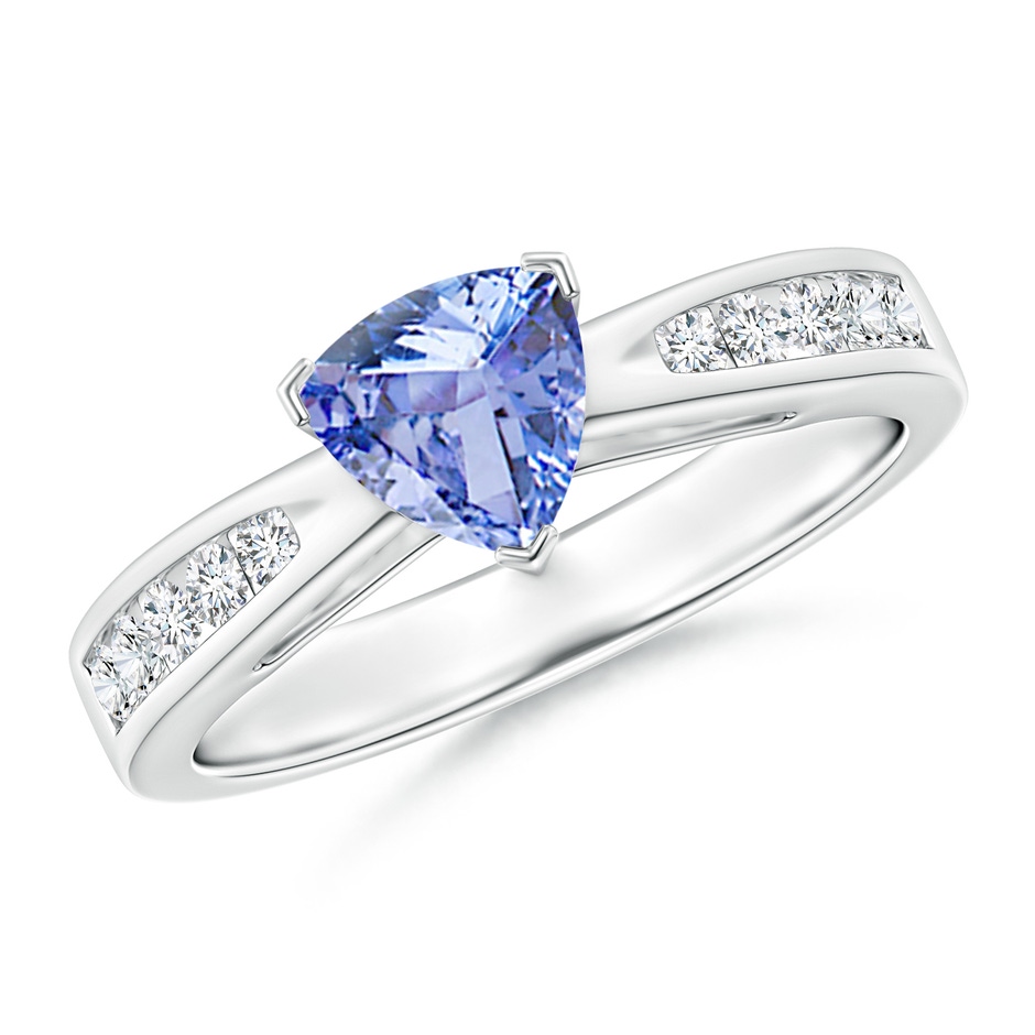 6mm A Trillion Tanzanite Solitaire Ring with Diamond Accents in White Gold 
