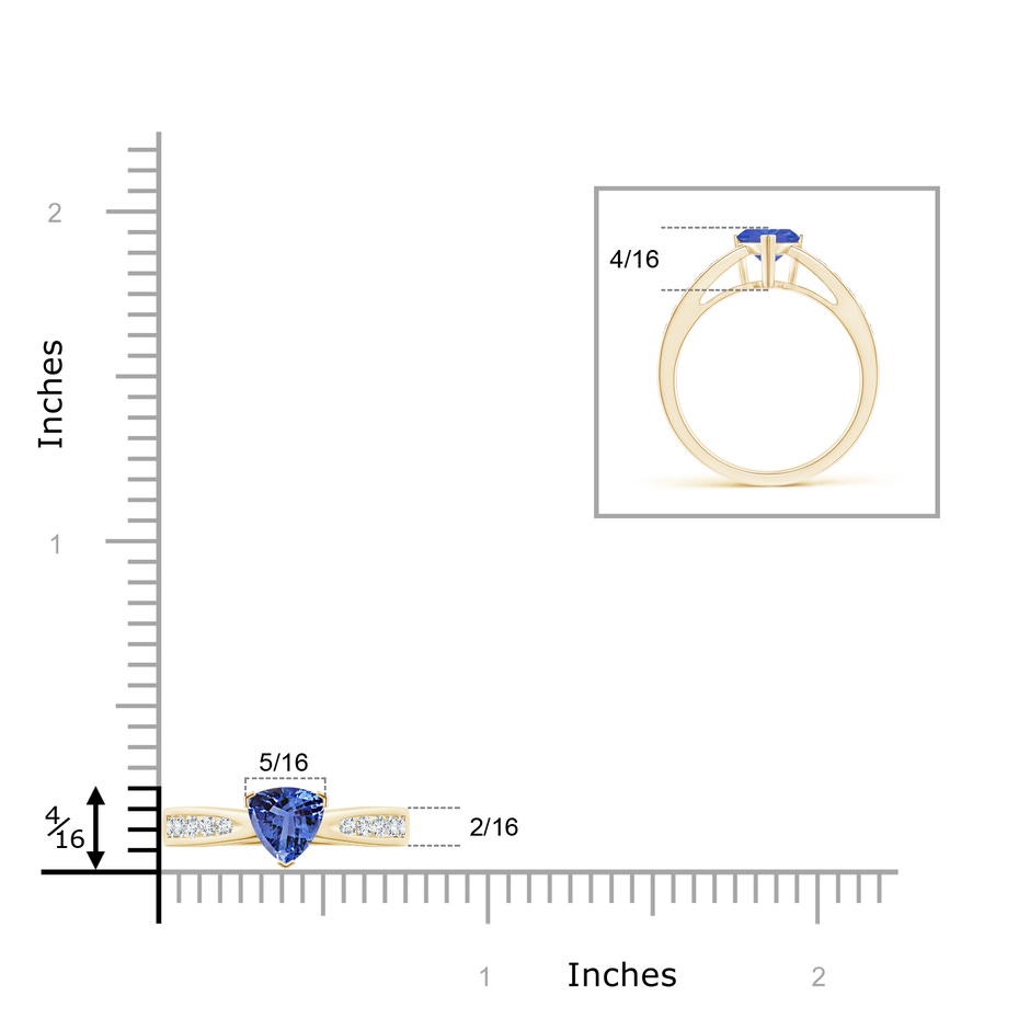 6mm AA Trillion Tanzanite Solitaire Ring with Diamond Accents in Yellow Gold product image