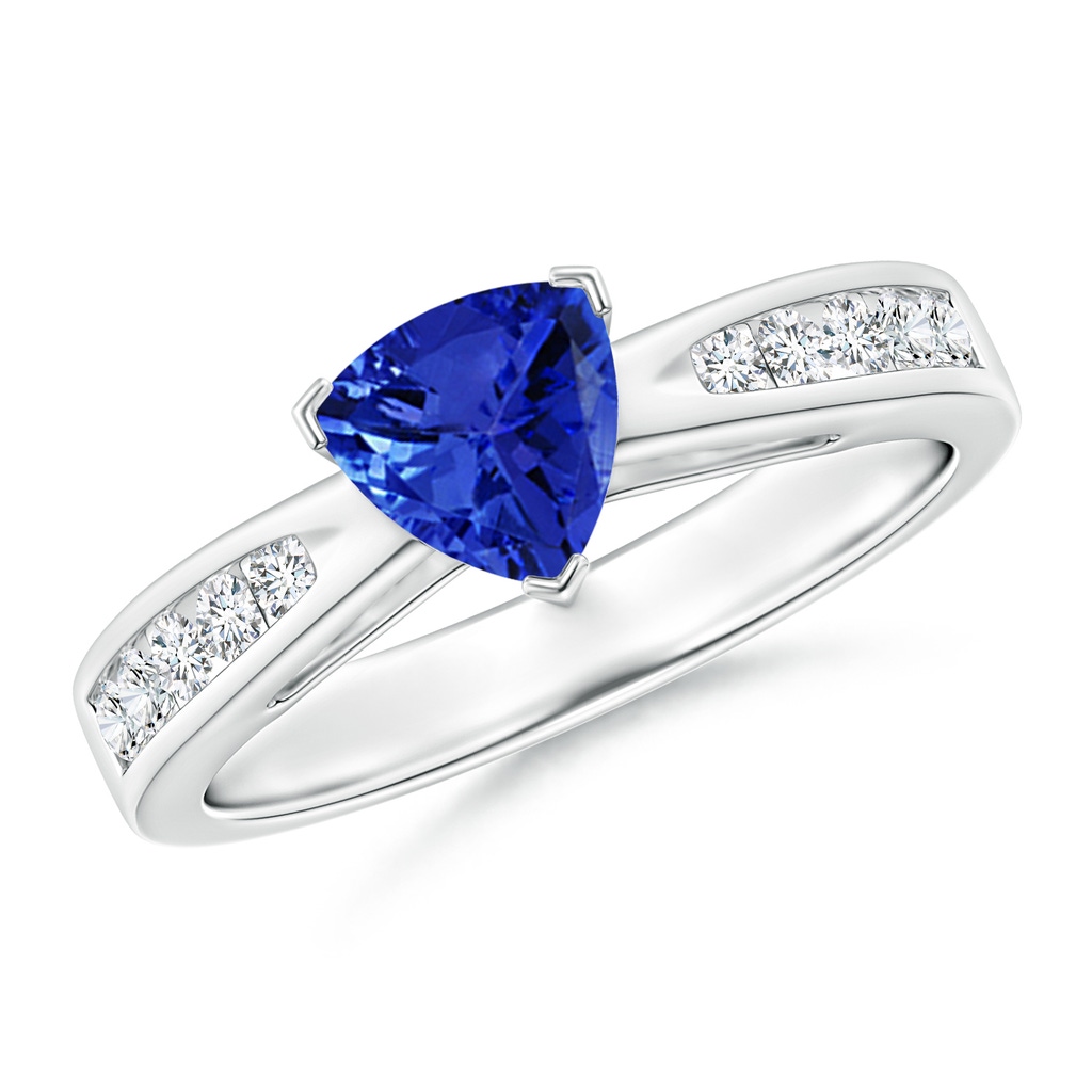 6mm AAA Trillion Tanzanite Solitaire Ring with Diamond Accents in White Gold 