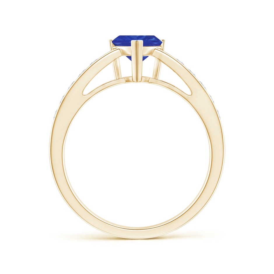 6mm AAA Trillion Tanzanite Solitaire Ring with Diamond Accents in Yellow Gold Product Image