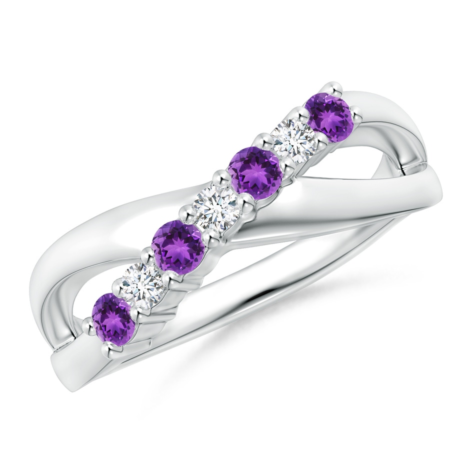 2.5mm AAA Round Amethyst and Diamond Crossover Ring in White Gold 