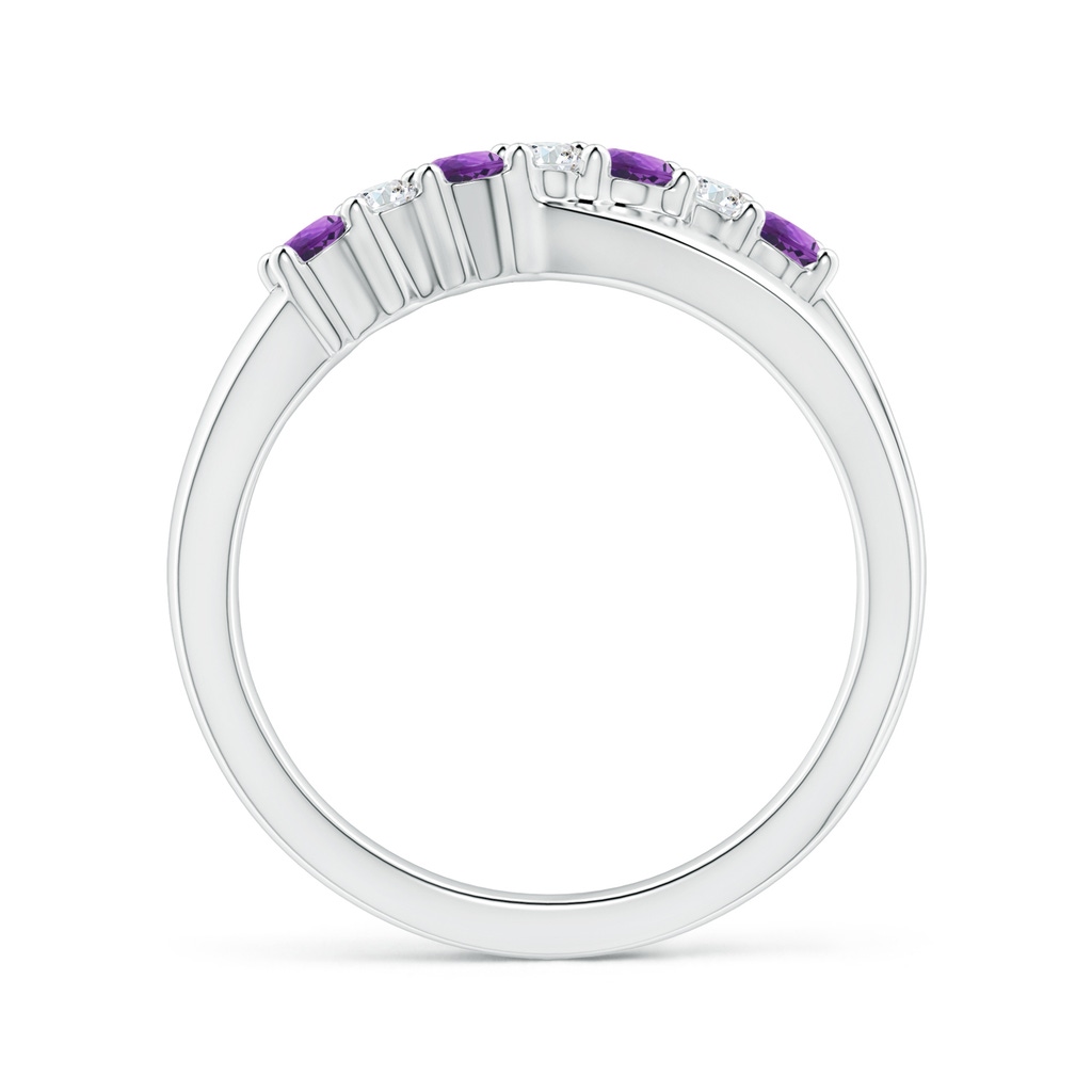 2.5mm AAA Round Amethyst and Diamond Crossover Ring in White Gold - side 1